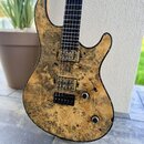 Elektrická kytara s tělem z výrazně zrnitého, žlutohnatého dřeva. Nástroj má dva humbuckery s kovovými kryty, jeden ovládací knoflík a přepínač. Na t…