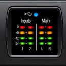Černý zvukový interface s modrými bočními kryty. Na zařízení jsou nápisy PreSonus a STUDIO 24 c, dva vstupy označené čísly 1 a 2 s popiskem Mic / Ins…