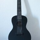 Černý žestrojový nástroj typu ukulele s matným povrchem. Na hlavě je bílý nápis „The Waterman UKULELE“. Nástroj vykazuje čistý povrch bez viditelného…