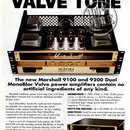 Reklamní leták na valvové zesilovače značky Marshall. Na snímku je zobrazen rackový zesilovač s nápisem Marshall a označením modelu 9200 Dual MonoBlo…