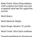 Fotografie obsahuje textový seznam technických specifikací nástroje. Je zde uveden model 2020 Fender American ultra telecaster a detailní parametry t…