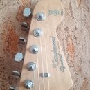 Hlava kytary z přírodního dřeva s chromovanými ladičkami. Na povrchu je vidět logo a nápis Tanglewood Signature oraz označení TSG 6 a sériové číslo 0…