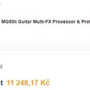 Snímek zobrazuje detail objednávky s bílým kytarovým procesorem. U produktu je uveden text 1 x NUX MG50li Guitar Multi-FX Processor & Profiler, White…