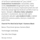 Fotografie obsahuje pouze textový popis elektrické kytary Charvel Pro Mod SoCal Style 1 Gamera Black. Text uvádí technické specifikace, jako je tvar…