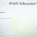 Fotografie zachycuje část textového dokumentu s nadpisem 10405 Telecaster* Typ a sekcí Specifications. V textu jsou uvedeny technické parametry, jako…