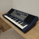 Modrý elektronický klavír s bílými a černými klávesami. Na horním panelu je nápis Roland EG-10 a pod ním menší text. Přístroj obsahuje ovládací knofl…