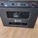 Zadní strana kytarového komba v černé textuře. Na horním panelu je logo Marshall a nápisy MAINS INPUT, SEND, RETURN, FX LOOP, FOOTSWITCH a LOUDSPEAKE…