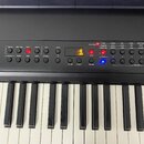 Detailní pohled na ovládací panel a klávesy černého digitálního klavíru. Na panelu jsou umístěny tlačítka s nápisy Record, Play / Stop, Track 1, Trac…