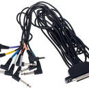 Černý kabel s více odbočkami zakončenými 6,3mm jack konektory. Na druhém konci je jeden široký vícepinový konektor typu DB25. Některé z kabelů mají u…