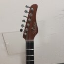 Fotografie zachycuje hlavu a horní část hmatníku elektrické kytary v hnědé barvě. Na hlavě je bílý nápis Schecter a pod ním menší text DIAMOND SERIES…