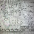 Fotografie zachycuje technický schématický výkres elektronického zapojení. V pravém dolním rohu je vidět logo Dynacord a nápisy 225-102 a EMINENT. V…