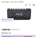 Snímek zobrazuje produktovou stránku z webu Muziker s malým baskytarovým kombem. Nástroj má černý povrch s prošívaným vzorem v kosočtvercích a na pře…
