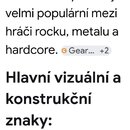 Snímek zachicuje text v češtině na bílém pozadí. Text zmiňuje značku LTD a její popularitu mezi hráči rocku, metalu a hardcore. V dolní části je vidě…