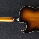 Akustická kytara s polodubovou konstrukcí a povrchovým provedením v barvě sunburst. Na hlavě nástroje je viditelné logo s nápisem „A.C.G.“. Hриф a tě…