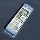 Plastové balení s bílými špunty do uší. Na obalu jsou nápisy KOSS, LIMITED LIFETIME WARRANTY, KEB30w a NOISE ISOLATING EARBUDS. V dolní části je uved…