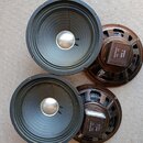 Dva hnědé reproduktory s černými membránami. Na magnetu horního reproduktoru je nápis 5810075, 337 7347, 8 OHMS a čitelné označení C15-300-10-00. Na…