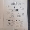 Fotografie zachycuje stránku z uživatelské příručky s názvem „Configurations – Configurazioni“. Strana obsahuje tři technické schéma zapojení reprodu…