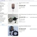 Snímek zachycuje výstřižek z webové stránky s nabídkou tří dynamických mikrofonů značky AKG. První je stříbrný model s nápisem AKG D12 E, druhý je še…
