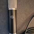 Kondenzátorový mikrofon s černým tělem a stříbrnou mřížkou. Na přední straně je umístěno kulaté logo s motivem vlnovky. Povrch těla vykazuje mírné op…