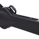 Černý tvrdý kufr na kytaru s rukojetí a kovovými zapojovacími prvky. Na přední straně je zlatý nápis Epiphone. Povrch kufrů vypadá hladce a v dobrém…