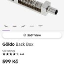 Kovové příslušenství v chromovaném provedení s pružinou. V textu pod produktem je uveden název Göldo Back Box. Povrch je hladký a lesklý, s texturova…