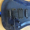 Modrá elektro kytara s výraznou strukturou dřeva. Na mostku je nápis "Floyd Rose Original". Kytara má dva humbuckery a jeden single-coil snímač, čern…