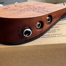 Dřevěný stompbox s vyrytým logem a nápisem ORTUGA HORSE KICK PRO. Na boku jsou umístěny dva konektory, jeden z nich je označen nápisem OUT a druhý DC…