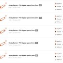 Snímek zobrazuje seznam pěti digitálních STL souborů pro 3D tisk. Soubory mají názvy Harley Benton - P09 dogear spacer_5mm_3mm, Harley Benton - P09 d…