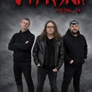 Fotografie zobrazuje tři muže v černém oblečení na šedém, mračeném pozadí. V horní části je červený nápis VYPADNI! a pod ním text METAL JH. V dolní č…