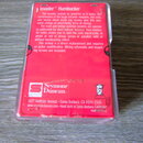 Červený papírový obal na kytarový snímač s nápisem Invader™ Humbucker. V dolní části je bílé logo a název Seymour Duncan, adresa 5427 Hollister Avenu…