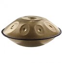 Kovový perkusní nástroj typu handpan v bronzové barvě s několika vyhlubecinami na horní straně. Na povrchu je vyryté logo a nápis Sonic Energy. Nástr…