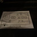 Fotografie zachycuje papírový štítek s nápisem Clubman Amplifier Tube Diagram. Obsahuje schéma umístění elektronek a transformátorů s označením Power…
