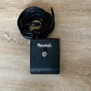 Černý obdélníkový box s nápisem Randall AMPLIFIERS a kovovým tlačítkem. K zařízení je připojen černý kabel s konektorem. Povrch boxu vykazuje drobné…