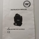 Fotografie zobrazuje bílý papírový návod k obsluze. V horní části je kulaté logo s nápisem LIGHT 4ME a středový titulek INSTRUKCJA OBSŁUGI. Uprostřed…