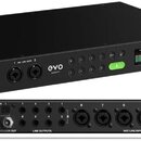 Černý zvukový interface s nápisy evo AUDIENT a EVO 16. Horní panel obsahuje kombinované konektory, řadu tlačítek s čísly 1 až 8, zelený svítící prvek…