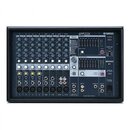 Černý mixážní pult s logem YAMAHA a označením modelu EMX312sc. Zařízení obsahuje několik vstupních kanálů s modrými a bílými potenciometry, posuvníky…