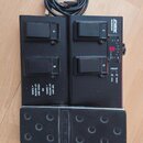 Černý MIDI kontrolér s expresním pedálem a připojeným USB kabelem. Na horní části jsou čtyři spínací tlačítka označená písmeny A, B, C a D. V pravém…