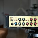 Zlatý rackový procesor s nápisy DAVID World Tour Class by Eden a Studio Quality Compressor. Zařízení obsahuje několik ovládacích knoflíků, přepínačů…