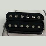 Černý humbucker snímač s dvěma řadami šesti magnetických pólů. Horní řada má viditelné šroubovací hlavy, spodní řada je tvořena hladkými kovovými kol…