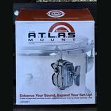 Krabice s příslušenstvím pro bicí s nápisy THE A.T.L.A.S MOUNT a logem Ludwig. Na obalu je text THE FIRST NAME IN DRUM HARDWARE, THE WORLD'S ONLY INT…