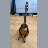 Akustická kytara s hnědým sunburst povrchem těla a černou hlavou. Na hlavě je bílý nápis "Seagull" a logo s ptačím profilem. Nástroj stojí na černém…