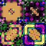 Na fotografii není zobrazen žádný hudební nástroj ani příslušenství. Obraz tvoří abstraktní, digitálně generovaný vzor s geometrickými tvary v fialov…