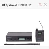 Černý bezdrátový vysílač a přijímač. Na vysílači je nápis LD SYSTEMS, MEI1000G2 UHF PLL STEREO TRANSMITTER a tlačítka SET s šipkami oraz POWER. Přijí…