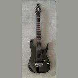 Černá elektrická kytara s černým hardwarem a tmavým hmatníkem. Na hlavě je svisle napsaný bílý nápis Ibanez. Kytara má dva humbuckery, jeden ovládací…