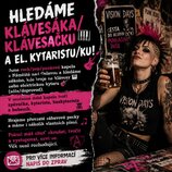 Fotografie obsahuje reklamní inzerát na hledání klávesáka/klávesačky a elektrického kytaristy/kytaristky do rockové kapely. Vlevo je text na černém a…