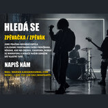Fotografie zobrazuje siluety hudební kapely na scéně, která zahrnuje zpěváka s mikrofonem, bubeníka za bicími a basistu. V levé části je umístěn text…