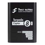 Černý kovový box s bílými nápisy. V horní části je logo a text Two notes AUDIO ENGINEERING, uprostřed výrazný název Torpedo Captor 8. Ve spodní části…