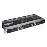 Černý rackový procesor s nápisem SONIC ULTRAMIZER a podtitulem ULTIMATE STEREO SOUND ENHANCEMENT PROCESSOR. Na horním panelu je logo a značka behring…