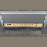 Kytarový zesilovač v černém obalu s šedou textilní mřížkou. Zlatý přední panel nese nápis „replica 800 LEAD SERIES“. Na panelu jsou umístěny dva vypí…