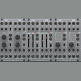 Fotografie zobrazuje tři moduly syntetizátoru v šedé barvě. Na spodní hraně jsou zleva doprava nápisy behringer tt2, behringer t21 a behringer t30. M…